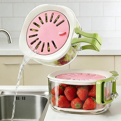 2-Pack Plastic Colander Strainer with Adjustable Vent Lid, Fridge Storage Container and Food Organizer Bin, Multi-use Veggie Tray Fruit Platter for Party - Image 1