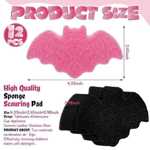 Tioncy 12 Pack Bat Kitchen Sponges Bulk Dual Sided Scrubber Sponges Dishwashing Non Scratch for Bat Kitchen Accessories Dish Scouring Black, White, Pink thumbnail 2