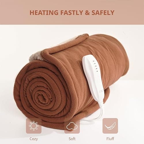 Heated Blanket-Electric Blanket,50"x60"Soft Heated Throw Blanket with 5 Heating Levels & 3 Hours auto-Off,Over-Heat Protection Fast-Heating,Machine Washable（Nut） thumbnail 2