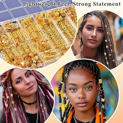 Hezoruo 220Pcs Gold Hair Clips for Braids and Dreadlocks, Adjustable Metal Hair Cuffs Rings Charms for Women, Bohemian Style Braiding Decoration Jewelry for Festival Party thumbnail 2
