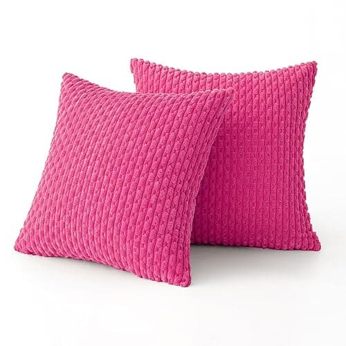 MIULEE Pack of 2 Decorative Throw Pillow Covers 18x18 Inch Soft Boho Striped Textured Corduroy Pillow Covers Modern Farmhouse Home Decor for Couch Bed Sofa Living Room Hot Pink thumbnail 6