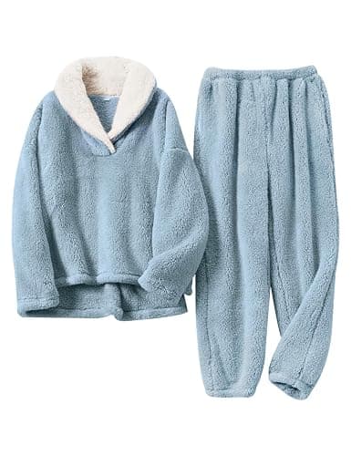 Gihuo Women' s Fluffy Pajamas Set Fleece Pullover Pants Loose Plush Sleepwear 2 Piece Pjs Set Warm Loungewear Fuzzy - Image 1