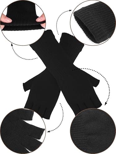 Pangda Knit Fingerless Gloves for Women Men Winter Wrist Half Finger Stretchy Gloves Lengthen 3.54 Inches Wrist Mittens thumbnail 3