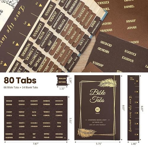 Woodgrain Texture Bible Tabs, 80 Pcs Chestnut Brown Gold Foil Index Tabs with Ruler - 66 Books Chapters & 14 Blank DIY Stickers, Bible Study Journaling Supplies, Nature-Inspired Gift Set for Men Women thumbnail 4