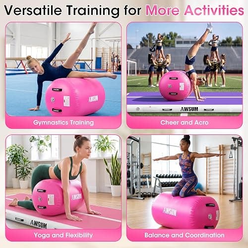 AWSUM Gymnastics Barrel, Air Roller for Back Handspring and Walkover | Tumbling Barrel, Inflatable Gymnastics Roller for Home Gym Practice, Cheerleading Training, Thickened PVC, Pump Not Included thumbnail 7