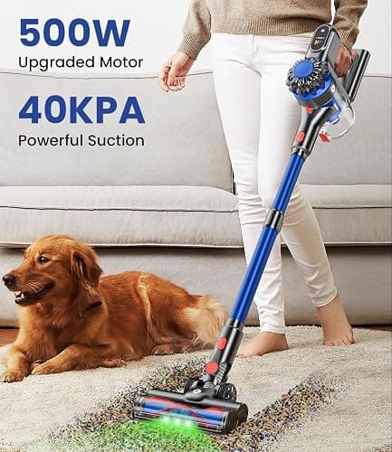 KARDV Cordless Vacuum Cleaner, 500W/40Kpa Vacuum Cleaners for Home, 60Mins Stick Vacuum with LED Display, Anti-Tangle & Wall Mount Charging, 8 in 1 Lightweight Vacuum for Hard Floors Carpet Pet Hair thumbnail 2