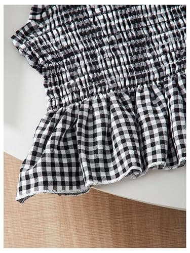 RoseSeek Girl's Y2K Gingham Peplum Cami Tops Ruffle Hem Spaghetti Strap Babydoll Plaid Summer Crop Top thumbnail 3
