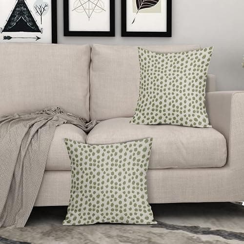 Sage Green Cream Pillow Covers 20x20 Set of 2 Boho Design Polka Dot Throw Pillows Modern Brush Strokes Print Decorative Outdoor Pillowcase Square Cushion Cover Linen Pillow Case for Sofa Couch Bed thumbnail 2