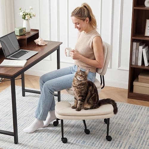 COSIEST Cross Legged Office Chair with Wheels, Ergonomic Kneeling Chair for Adults, Criss Cross Chair with Wide Seat, 360° Swivel Meditation Yoga Desk Chair, Adjustable Height, White thumbnail 4