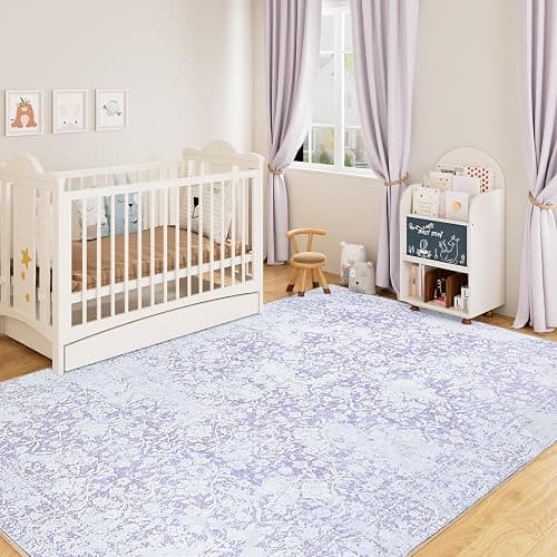 DUKINO Washable Area Rug 6x9, Boho Low-Pile Rugs for Living Room with Non Slip Rubber Backing, Soft Vintage Girls Carpet for Nursery, Living Room, Bedroom, Dining Room, Dorm Room, Office, Purple thumbnail 2