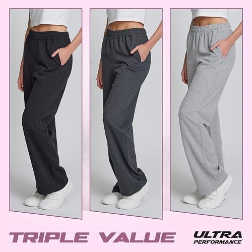 Ultra Performance Womens Sweatpants 3 Pack Open Bottom Wide Leg Lounge Sweatpant’s Pant Baggy Long Sweat Pants for Women thumbnail 5