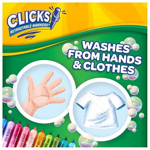 Crayola Clicks Retractable Tip Markers (10ct), Stocking Stuffers for Kids & Toddlers, Cone Tip Washable Art Marker Set, Coloring Book Supplies, No Dry, 3+ thumbnail 6