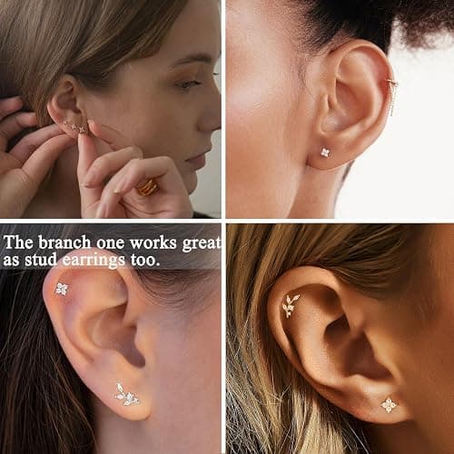 Bheop 14K Gold Plated Stud Earrings for Women Trendy Hypoallergenic 925 Sterling Silver Post Cartilage Tragus Earring Set for Multiple Piercing Dainty Cute Small Helix Earrings Stack Jewelry for Men thumbnail 4