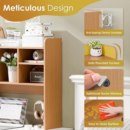 Nova Microdermabrasion Wooden Desktop Bookshelf with 6 Shelves–3-Tier Desk Organizer Hutch for Computer Desk, Home or Office (Natural) thumbnail 6