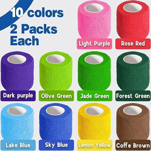 AZEN 20 Pack Self Adhesive Bandage Wrap, Elastic Cohesive Bandage Wrap, Color Athletic Tape, Vet Wrap, Ankle Tape thumbnail 7