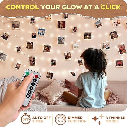 Mind-Glowing Photo Clips String Light - Warm White Fairy Lights with Clips for Hanging Pictures - Teen Girl Room Decor, Trendy Stuff - Birthday Gift for Any Year Old Tween Girls (50 LED, 16.4 ft) thumbnail 5