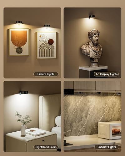 3-Pack Black Picture Lights for Wall, Battery Operated with Remote and Timer, 3 Color Temperatures & Dimmable, Art Display Light for Picture Frame Artworking Portrait，Wireless Wall Decor Puck Lights thumbnail 2