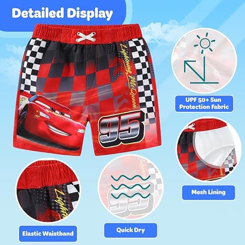 Disney Mickey Mouse Cars Boys UPF 50+ Swim Trunks Shorts Bathing Suit for Toddler to Big Kids thumbnail 5