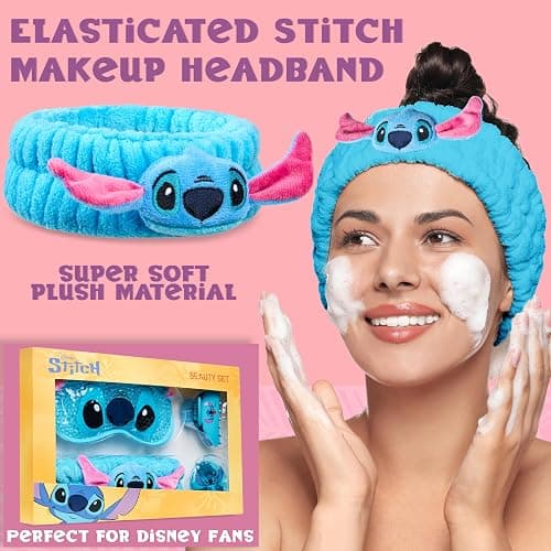 Disney Stitch Beauty Accessories Set with Cooling Eye Mask Gel Eye Pads Fluffy Skincare Headband Hair Claw Clip Relaxing Beauty Gifts for Women (Blue) thumbnail 7