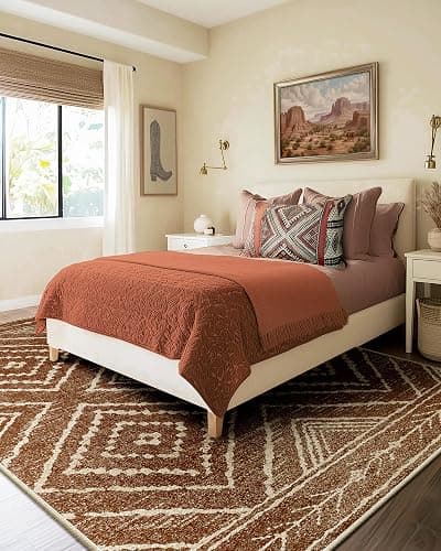 Area Rug 8x10 Rug Machine Washable Non-Slip Low Pile Print Pattern Western Rug for Living Room Bedroom Entryway Tribal Series -Yellowbrown/Cream - Yellowbrown/Cream - 8' x 10' (Rectangular) thumbnail 8