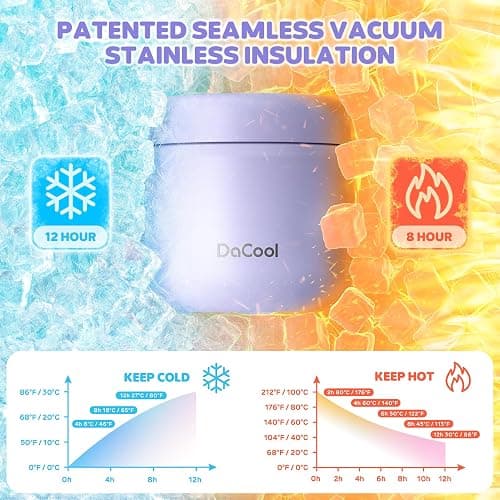 DaCool Kids Thermo for Hot Food 13.5 OZ Vacuum Stainless Steel Insulated Food Jar Kids Lunch Food Thermo Insulated Lunch Container Bento for School Office Picnic Travel Outdoors, Macaron-Purple thumbnail 5