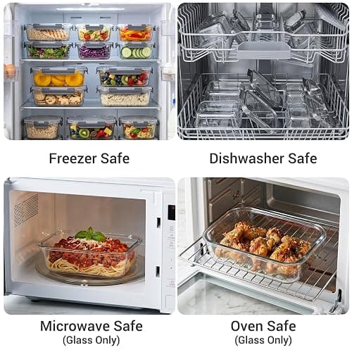Dealusy 10 Sets (20-Piece) 36 oz & 12 oz Glass Food Storage Containers with lids, Airtight Leak-proof Glass Meal Prep Containers with Lids, Microwave Oven Freezer Dishwasher Safe, Gray thumbnail 6