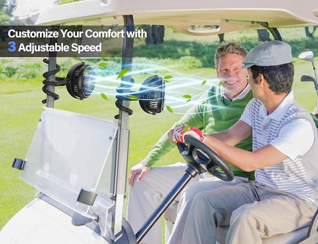 Rechargeable Golf Cart Fan Compatible with EZGO Club Car Yamaha Clip on Fan with Flexible Tripod, 360° Rotatable, 20Hrs Work, 3 Speed Battery Operated for Golf Cart Golf Palyer Summer Essential thumbnail 4