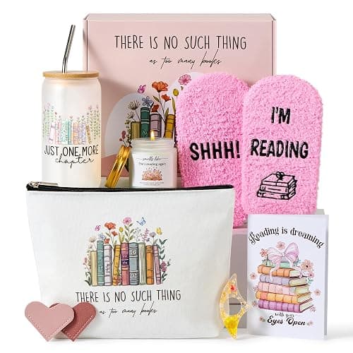 JORA Bookish Gifts for Readers: 9PCS Book Lover Gifts for Women Book Club Themed Gift Ideas Bookish Merch Reading Accessories for Reading Lover Bookworm Librarian Reader Pink - Image 1