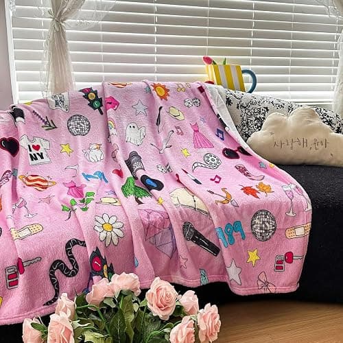 BELVED MIME Music Themed Blanket,Music Album Fleece Throw Blanket for Girls Teens,Taylor Inspired Blankets and Throws for Sofa Couch Bed,Gifts for Girls Women Music Singer Lovers Fans 60"x 50" thumbnail 4