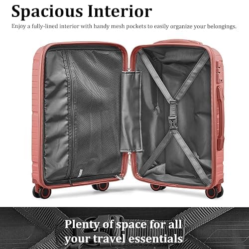 Joyway Luggage Sets 5 Piece PP Hardshell Carry on Suitcase, Travel Lightweight Carry-on with Double Spinner Wheels and TSA Lock, Rose Gold thumbnail 9