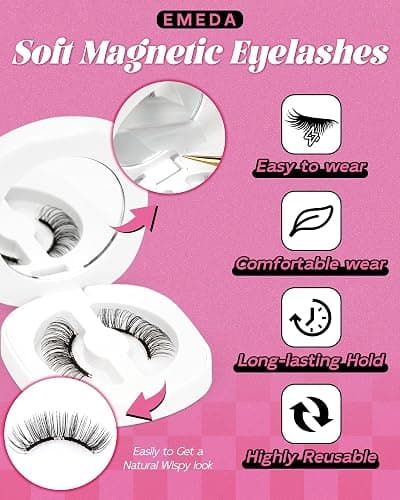 Upgrade Natural Look Soft Magnetic Eyelashes with Applicator and Lash Fixer Reusable Magnetic Eyelashes Kit, No Glue Needed Soft Magnet Lashes, Easy To Wear and Remove by EMEDA(Natural) thumbnail 3