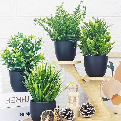 DCECDWD Set of 4 Fake Plants 7” Small Potted Plants Artificial Plants Indoor Mini Greenery Plants for Indoor Decor Home Shelf Office Decor, Compact Black Pot thumbnail 5