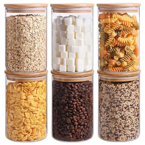 ComSaf 1 Qt Glass Storage Containers with Lids, Glass Jars with Lids, Clear Food Storage Jar, Round Canister Set of 6, Pantry Organizers for Cookie Pasta Flour Rice Tea Coffee Bean thumbnail 9