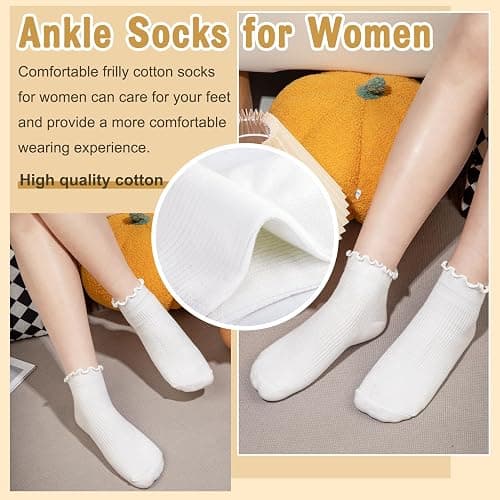 Justay 8 Pairs Ruffle Socks Woman Cute Frilly Soft Cotton Crew Ankle Socks for Women Gifts thumbnail 3