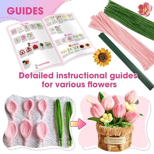 900 pcs Pipe Cleaners Craft, 4 Assorted Colors Pipe Cleaners Bulk, for DIY Tulip or Lily Basket Kit with Floral Wires, Gardening Tape, Pearls thumbnail 3
