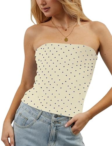 TERIVEEK Women Strapless Reversible Foldover Tube Top Y2K Floral Print Graphic Crop Bandeau Tops Sleeveless Slim Fit Shirt thumbnail 3