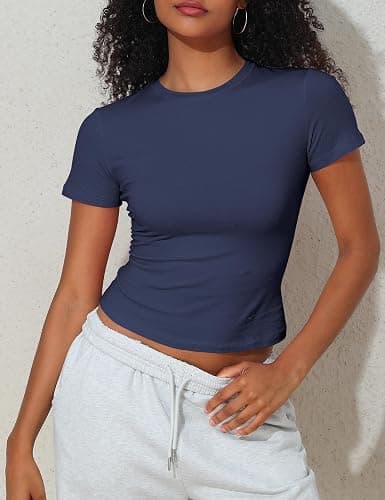 PrettyGuide Women's Cotton Crop Tops Short Sleeve Crewneck Basic Tee Tight Fit Y2K Baby Tee Cute Casual Summer Going Out Tops thumbnail 3