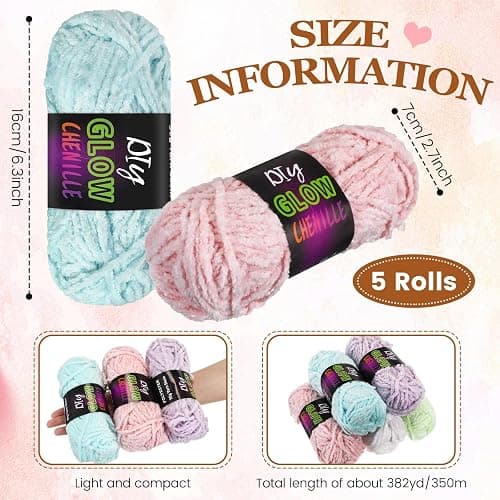 Fanfanwin 5 Rolls Glow in The Dark Chenille Yarn Luminous Crochet Fancy Yarn Glow Sewing Craft for DIY Arts Winter Christmas Knitting Crocheting Supplies 76.5 Yard Per Roll(Fresh Colors) thumbnail 3