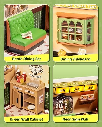 Rolife Super Creator Series, DIY Mini Hong Kong Bites Cafe Dollhouse House Kit, Bulid Scenary for Action Collectible Figures, Creative Gifts for Women Adults thumbnail 4