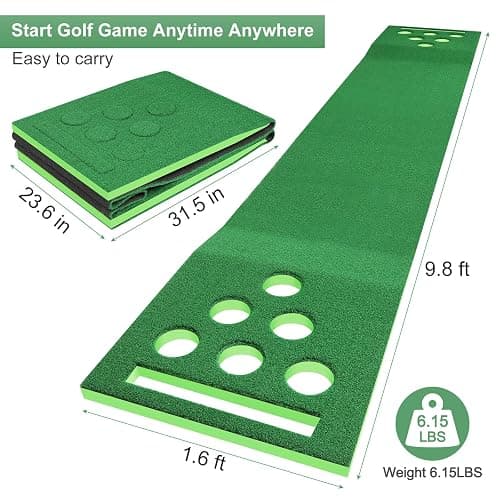Golf Pong Putting Game Indoor Putting Green 9.8 Ft Golf Pong Mat Set with 2 Putters, 8 Golf Balls, Great Golf Gifts for Backyard Party Office Practice Training, Portable thumbnail 2