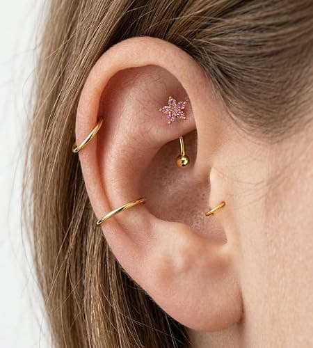 BJFEW Rook Eyebrow Piercing Jewelry Surgical Stainless Steel Vertical Labret Lip Jewelry Gold Silver 16G Curved Barbell Cartilage Helix Conch Tragus Daith Hoop Earrings for Women thumbnail 3