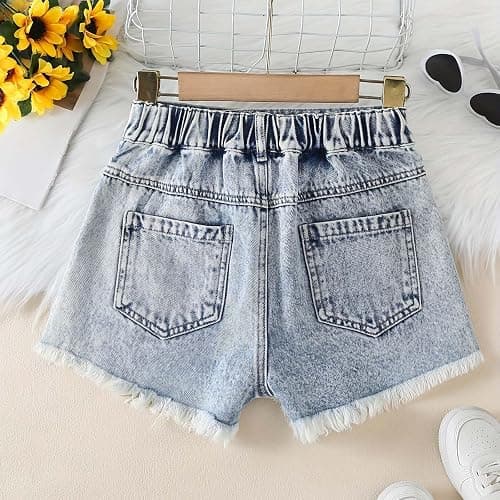 Denim Shorts Girls Summer High Waist Straight Leg Ripped Raw Hem Y2K Casual Jean Shorts for Teen Girls 12-16Years thumbnail 3