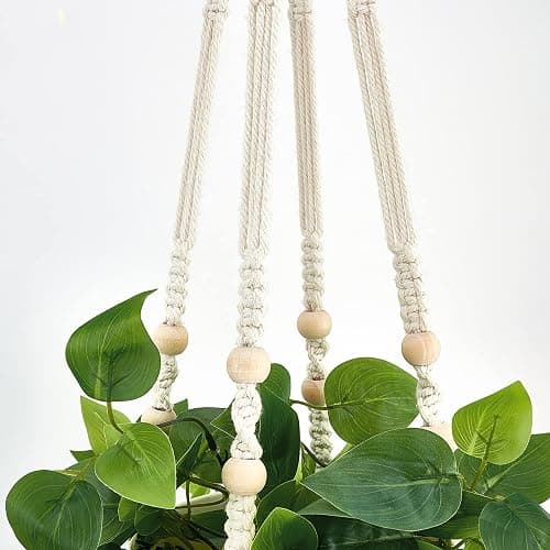 Mkono Fake Hanging Plant, Macrame Hanger with Pothos Vines & Pot, Ivory 2Pc | Artificial Hanging Plants for Home Decor Indoor, Realistic Look, Perfect for Bedroom Bathroom Kitchen Office Boho Display thumbnail 6