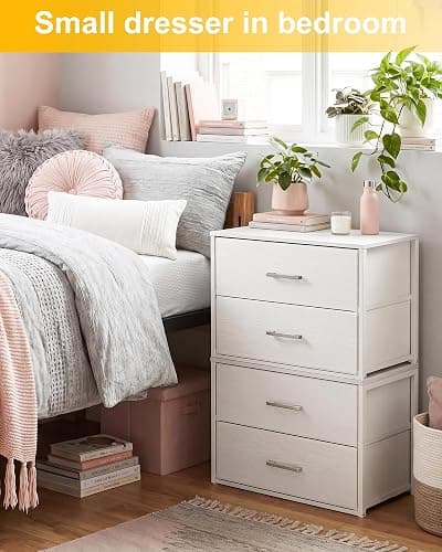 Fixwal Closet Drawers for Clothes, 2 Pack, 4 Drawers Stackable, 21.2" Wide | stacked height 32.2", 4 fabric storage drawers, wooden top, white, spacious storage, dresser for bedroom thumbnail 4