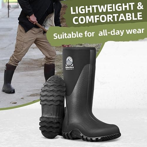 TerraTrax Men's Waterproof Rubber Muck Boots - Insulated Mid-Calf Rain & Mud Boots, Anti-Slip Neoprene Work Footwear for Farming & Yard Chores thumbnail 2