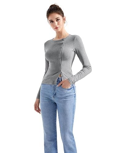 SUUKSESS Women Button Down Ribbed Tops Long Sleeve Going Out Fitted Modal Shirt thumbnail 6