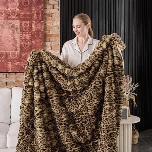 760GSM Faux Rabbit Faux Fur Throw Blanket,Super Thick Warm Bubble Blanket Throw,Fuzzy Luxury Plush Decorative Blanket for Couch Bed Sofa(Leopard Brown,50''x 60'') - Image 1