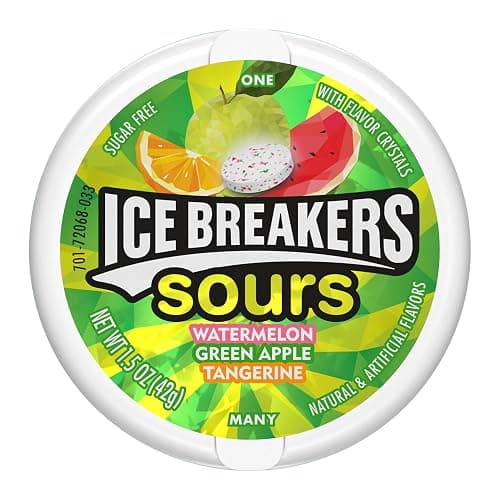 ICE BREAKERS Sours Assorted Fruit Sugar-Free Mints Tins, 1.5 oz, 8 ct | Green Apple, Tangerine and Watermelon Sugar-Free Sours Mints, Pocket Tins for Car, Desk and Fresh Breath, 8 ct thumbnail 3
