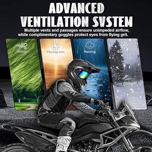 Full Face Dirt Bike Helmet DOT Certified - Complete Adult ATV Helmet Kit with Goggles, Gloves & Mask, Adjustable Visor, Quick Release thumbnail 6