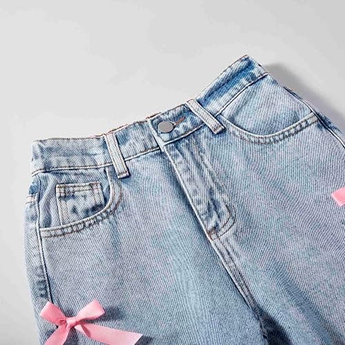 Bow Jeans for Girls Wide Leg Baggy Denim Pants Cute High Waisted Trousers Kids Casual Y2k Streetwear with Pockets 6-14Y thumbnail 6